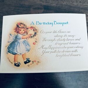 Vintage Birthday Floral Little Girl Postcard